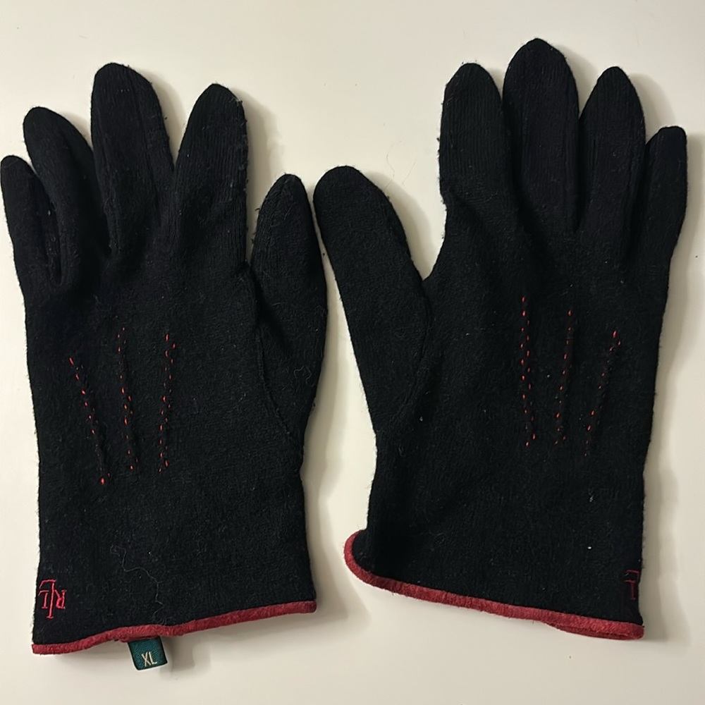 Lauren Ralph Lauren Vintage dress wool gloves black with red stitching